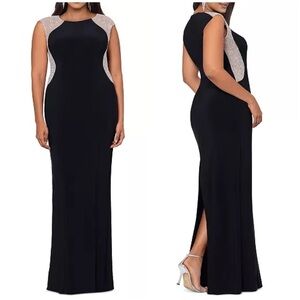 NWT X by Xscape Beaded Sleeveless Sheath Dress Hourglass Illusion Black Sz 10P